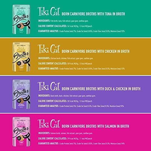 Tiki Cat Born Carnivore Broths Wet Cat Food Toppers, Variety Pack, 1.3 oz. Pouch (12 Count)