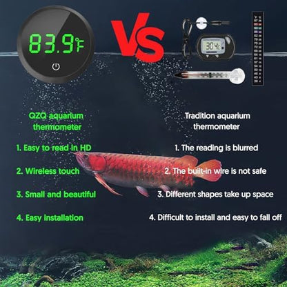 QZQ Fish Tank Thermometer Aquarium Thermometer Wireless Touch Stick Digital Aquarium Thermometer LED Display ±1°F for Monitoring The Fish Tank Aquarium Temperature Accessories (Black)
