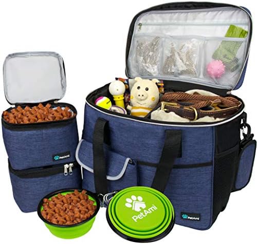 PetAmi Dog Travel Bag Organizer, Pet Supplies Diaper Tote, Navy Blue Large