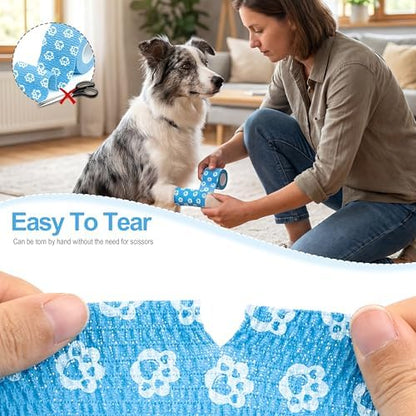 Vet Wrap Cohesive Bandages, Self-Adhesive Bandage Wrap, Breathable Non-Woven Self Adherent Tape for Pet Dog Leg Paw Wound, Horse, Cat, First Aid & Ankle Sprain, 2 Inch (6 Rolls)