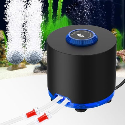 AQQA Aquarium Air Pump, 10W Powerful Dual Outlet Adjustable Oxygen Aerator