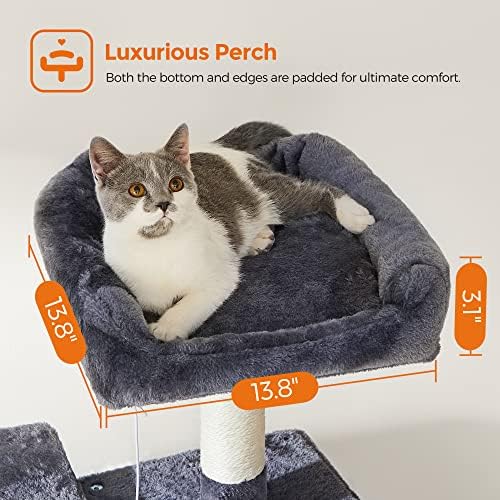 Feandrea Cat Tree, 54.2-Inch Cat Tower, Multi-Level Condo, Smoky Gray