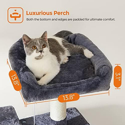 Feandrea Cat Tree, 54.2-Inch Cat Tower, Multi-Level Condo, Smoky Gray