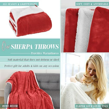 Elegant Comfort Reversible and Ultra-Plush Flannel Fleece Sherpa Throw- Lightweight Soft and Cozy- All Season Decorative Throw, Perfect for Lounging, 50 x 60 inches, Red