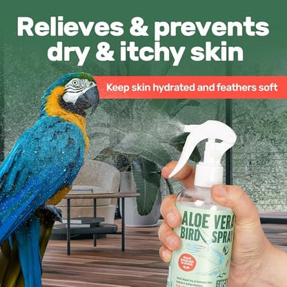 Samorillo Aloe Vera Bird Spray - 8.5oz/251mL - [Made in USA] - Non-Toxic Bird Bath Relieves Dry/Itchy Skin & Softens Feathers - Safe & Effective for All Birds - Promote Healthy Plumage - Odor-Free