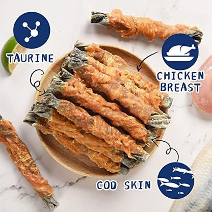 PAWUP Dog Treat Chicken Wrapped Cod Skins, Fish Chews, 12-15 Count
