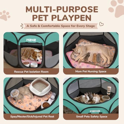 Dog Cat Small Animal Puppy Playpen Crate with 2 Blankets, Medium, Blue