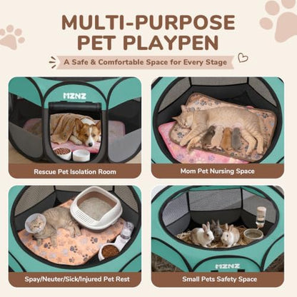 Dog Cat Small Animal Puppy Playpen Crate with 2 Blankets, Medium, Blue