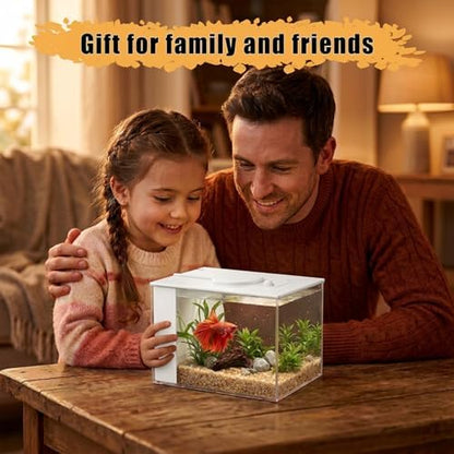 Vehipa 3.7L (1 Gal) Betta Fish Aquarium, Acrylic Small Fish Tank Kit White