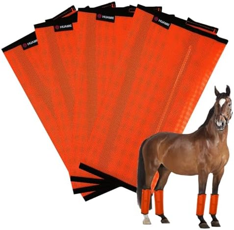 Horse Fly Boots, Breathable Mesh Protection Set of 4, Comfortable Horse Leggings, Breathable Mesh Design, Equine Supplies for Reduce Stomping, Hoof Damage & Leg Fatigue (Orange, Medium)