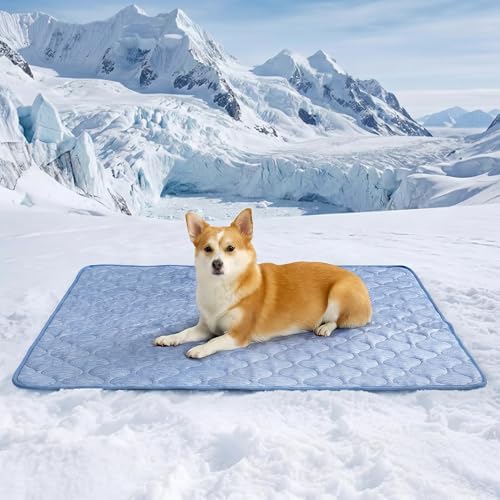 Cozy Bliss Deluxe Leakproof Cooling Blanket for Medium Dogs Q-Max 0.5, Soft & Durable Washable Pet Cooling Mat for Hot Weather, Livingroom, Pet Throw & Couch Protector for Cats, Haze Blue, 30"x40"
