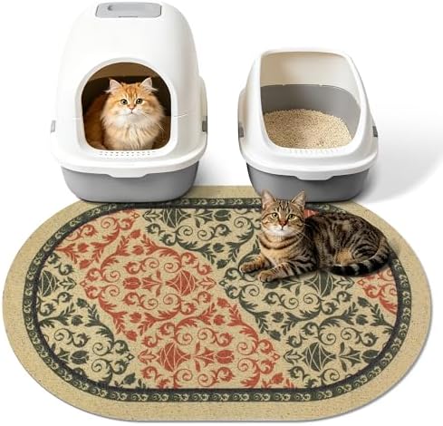 Cat Litter Mat, 33"x22" High Density PVC Litter Rug Trapping Mat, Non-Slip, Waterproof & Urine-Proof Litters Catcher Mats, Keep Floor Clean, Soft on Kitten Paws, Cat Essentials Brown-Green