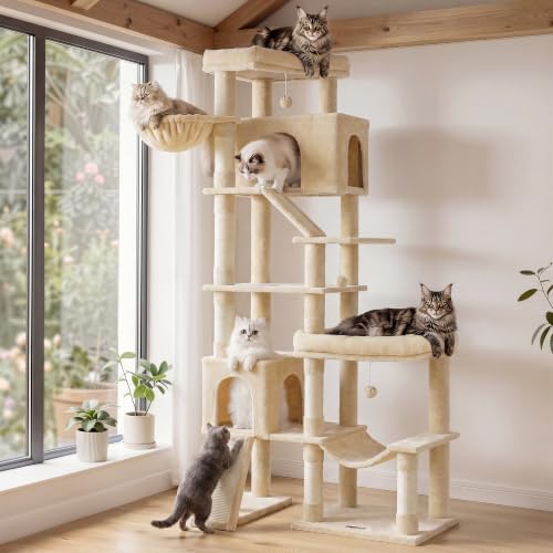 Feandrea Large Cat Tree, 79.5" Tall Sturdy Cat Tower for Indoor, Beige