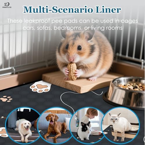 4-Pack Guinea Pig Cage Liner Washable, 16in x 30in Ultra-Absorbent Guinea Pig Bedding for Cage Non-Slip Leak-Proof Pee Pads for Dogs Rabbit Bunny Cat Litter Mat, Black