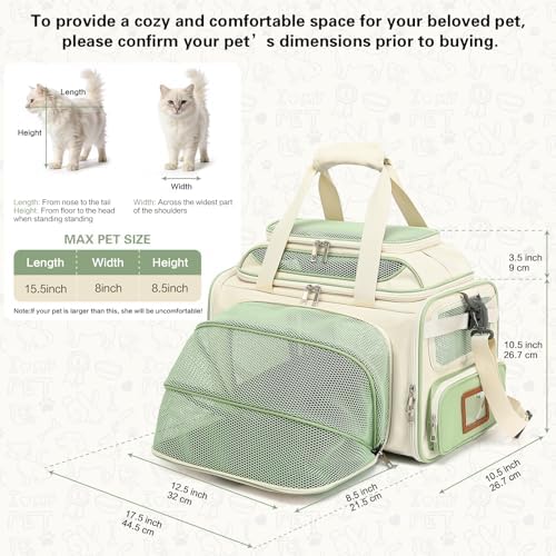 Cozy Cruiser Pet Carrier with Wheels for Small Dog and Cat,TSA Airline Approved, Expandable Space, Soft-Sided & Collapsible Design,4-Wheeled Rolling Travel Bag with Telescopic Handle