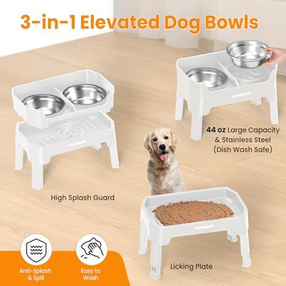 URPOWER Elevated Dog Bowls, 3-in-1 Double Deck Raised Dog Bowl Stand
