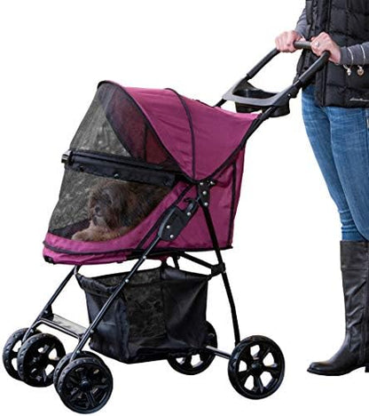 Pet Gear No-Zip Happy Trails Lite Pet Stroller, Red Plum