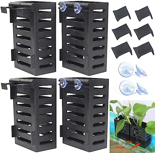 4 Pcs Aquarium Plant Holder, Fish Tank Plant Holder with Hooks and Suction Cups, Aquarium Planter Cups for Emersed Plants, Suitable for Aquatic Plant Cultivation and Water Feature Decoration.