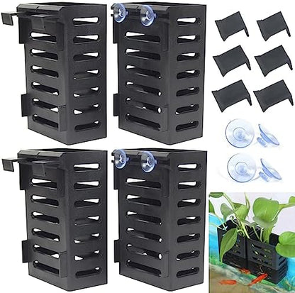4 Pcs Aquarium Plant Holder, Fish Tank Plant Holder with Hooks and Suction Cups, Aquarium Planter Cups for Emersed Plants, Suitable for Aquatic Plant Cultivation and Water Feature Decoration.