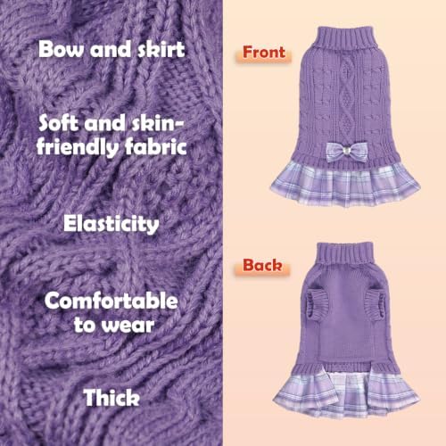 YUDODO 2 Pack Small Dog Sweater Dress with Bowtie Turtleneck - Pet Clothes