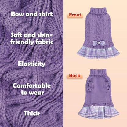 YUDODO 2 Pack Small Dog Sweater Dress with Bowtie Turtleneck - Pet Clothes
