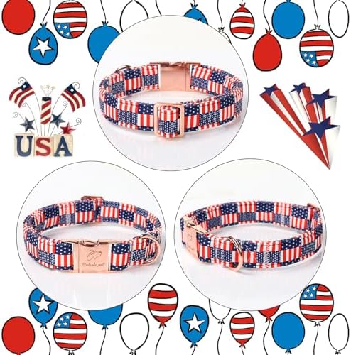 4th of July Dog Collar - US Flag Patriotic Dog Collars for Medium Dogs, Adjustable Independence Day Stars & Stripes American Flag Collar M