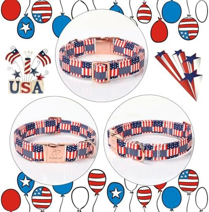 4th of July Dog Collar - US Flag Patriotic Dog Collars for Medium Dogs, Adjustable Independence Day Stars & Stripes American Flag Collar M