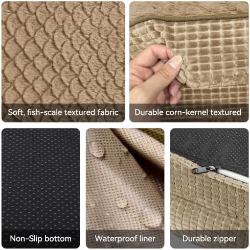 JOEJOY Orthopedic Dog Bed for Medium Dogs, Egg-Crate Memory Foam Pet Bed with Bolster Sides, Waterproof Lining, Removable Washable Cover & Non-Slip Bottom, Light Brown