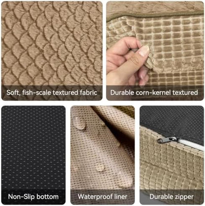 JOEJOY Orthopedic Dog Bed for Medium Dogs, Egg-Crate Memory Foam Pet Bed with Bolster Sides, Waterproof Lining, Removable Washable Cover & Non-Slip Bottom, Light Brown