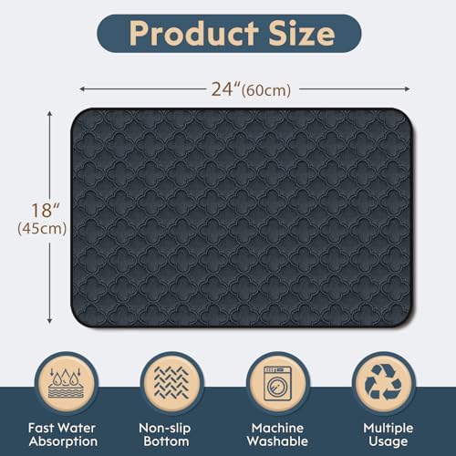 FunFurry Washable Pee Pads for Dogs - 2 Pack Reusable Pee Pads，Waterproof Puppy Pads，Pet Training Pads，Super Absorbent with Dog Paw Shape Non-Slip Backing (Dark Grey, 18" X 24" - 2 Pack)
