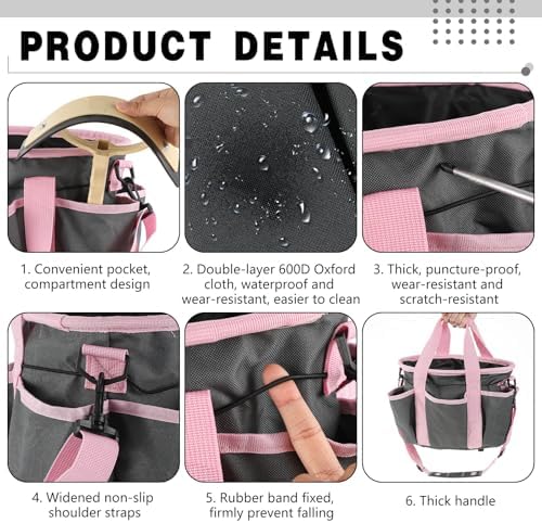 Abbylike Grooming Tote,Stylish,10.63 x 10.63 x 9.45 Inch,Grey and Pink