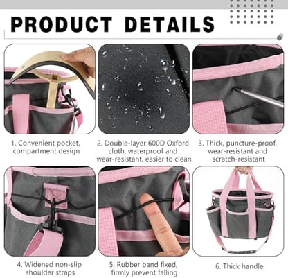Abbylike Grooming Tote,Stylish,10.63 x 10.63 x 9.45 Inch,Grey and Pink