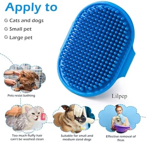 Dog Grooming Brush, Lilpep Pet Shampoo Bath Brush Soothing Massage Rubber Comb with Adjustable Ring Handle for Long Short Haired Dogs and Cats (Blue, pack of 1)