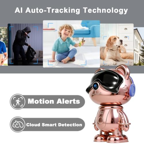 3K Indoor Security Camera Robot, Rose Gold Bear Baby Monitor and Pet Camera