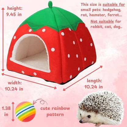 Hedgehog Hideout Small Animal Bed Nest, Hedgehog Hideout With Ball, Guinea Pig Bed Nest Cave Small Animals Warm House Cage Supplies Hedgehogs Accessories Hamster Cage Accessories (Red, 10*10*9 in)
