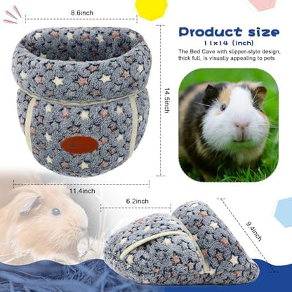 YUEPET Guinea Pig Bed, Warm Fleece Slipper Cuddle Cave, Grey Star