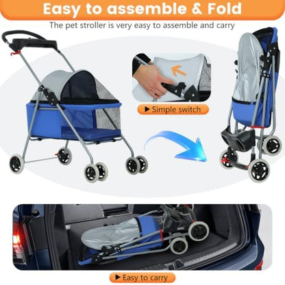 BestPet Foldable Pet Stroller for Small/Medium Dogs and Cats Up to 33 lbs