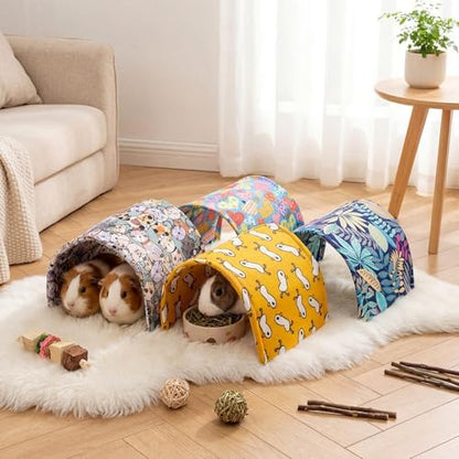 BreezeHug 4 Pcs Guinea Pig Tunnel Foldable Rabbit Hideout Washable and Soft Bunny Hide House Ferret Tunnel Toys Cage Accessories for Small Animal Hamster Hedgehogs Chinchilla(Vivid Mix)