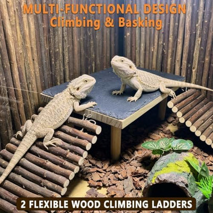 Bearded Dragon Basking Platform with Climbing Ramp,Reptile Basking Rock,XL