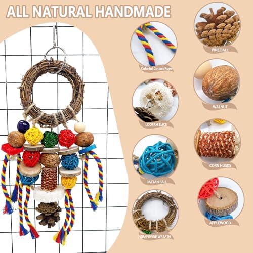 Bunny Chew Treat Toy for Teeth, Rabbit Cage Hanging Chew Toys and Rattan Ring with Snack,Natural Material Handwoven Chinchilla Treats Toys for Guinea Pig Gerbils Hamster Rat Teeth Grinding