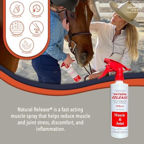Four Oaks Farm Ventures, Natural Release Muscle Spray Treatment - Horse Liniment for Sore Muscles, Joint Pain, Tendon & Inflammation Relief - Easy to Use, Fast Acting, Alcohol & Menthol Free (32 oz)