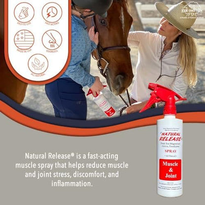 Four Oaks Farm Ventures, Natural Release Muscle Spray Treatment - Horse Liniment for Sore Muscles, Joint Pain, Tendon & Inflammation Relief - Easy to Use, Fast Acting, Alcohol & Menthol Free (32 oz)