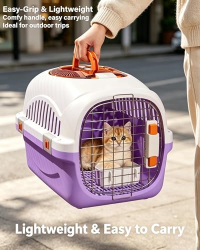 Cat Carrier Airline Approved, Portable Pet Travel Crate with Anti-Stress Design for Cats & Small Dogs, Car Safe Kennel with Top Window (Purple)