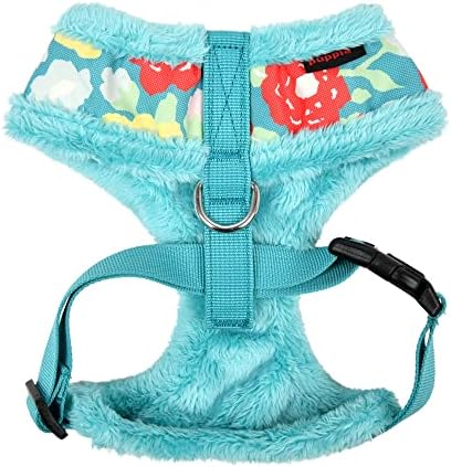 Puppia Alyssa Dog Harness Over-The-Head Warm Winter Flower Pattern Adjustable Chest for Small and Medium Dog, Aqua, Small