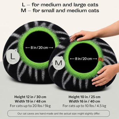 MEOWFIA Cat Cave - Merino Wool Bed for Indoor Cats (Shining Tiger, Large)