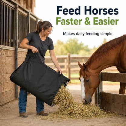Hay Handler Bags Black Large Hay Feeder Flake Carrier for Horses Heavy Duty Nylon Holds 2 to 3 Flake Reinforced Handles Barn Stable Pasture Feeding Goats Livestock for Stable Feeding Farm