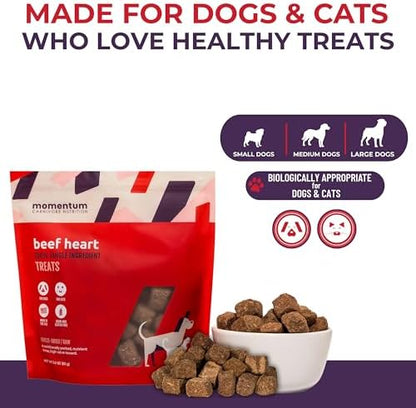 Momentum Carnivore Nutrition Freeze-Dried Beef Heart Dog Treats & Cat Treats – Single-Ingredient, High-Protein, Grain-Free – Made in USA – 3 oz Bag (Pack of 2)