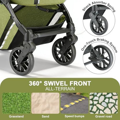 Pet Stroller for Small Dogs & Cats – Easy One-Hand Fold, Supports Up to 35 lbs – Green
