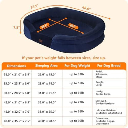 Dwanton Orthopedic Waterproof XX-Large Dog Bed Sofa, Gel Memory Foam, 48"