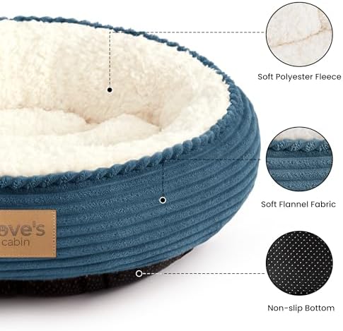 Love's cabin Round Donut Cat and Dog Cushion Bed, 24in Pet Bed for Small or Medium Dogs, Anti-Slip & Water-Resistant Bottom, Soft Durable Fabric Pet Beds, Washable Calming Cat Bed Dusty Blue